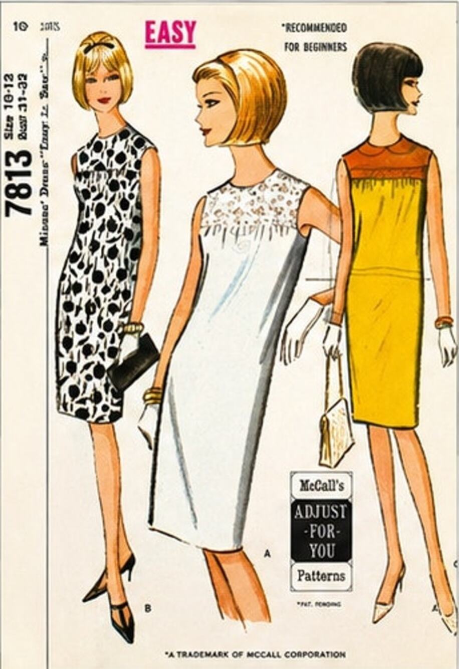 Vtg 60's McCall's 7813 SLEEVELESS Sheath DRESS Sewing Pattern Size 10-12